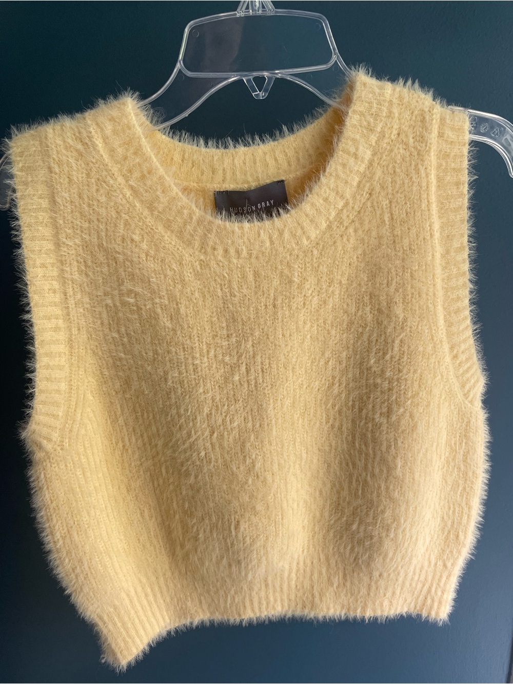 Hudson Gray Women's Fuzzy Sleeveless Crew Neck Vest - Butter Yellow